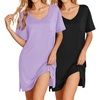 image:imageEkouaer 2 Pack Nightgowns for Women Short Sleeve Sleepshirt V Neck Nightshirt Casual Print SleepwearBlackLilac