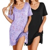 image:imageEkouaer 2 Pack Nightgowns for Women Short Sleeve Sleepshirt V Neck Nightshirt Casual Print SleepwearBlackPurple Love Heart