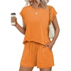 image:imageEkouaer Two Piece Sets for Women Summer Crew Neck Lounge Short Sets Cap Sleeve Drawstring Vacation Outfits with PocketOrange