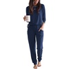 image:imageEkouaer Women Pajama Sets 2 Piece Long Sleeves and Joggers Sleepwear Set Soft Pjs Lounge Set with PocketsNavy Blue
