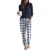 image:imageEkouaer Women Pajama Sets 2 Piece Long Sleeves and Joggers Sleepwear Set Soft Pjs Lounge Set with PocketsNavy Blue Plaid