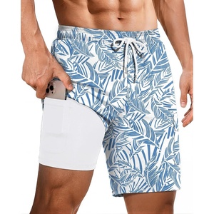 image:imageEkouaer 9 Inch Mens Swim Trunks with Compression Liner 2 in 1 Board Shorts Quick Dry Bathing Suit with Pockets S2XLPlant Leaves