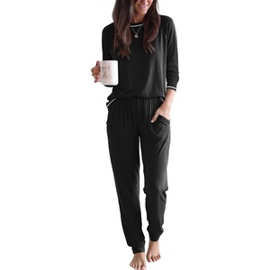 image:imageEkouaer Women Pajama Sets 2 Piece Long Sleeves and Joggers Sleepwear Set Soft Pjs Lounge Set with PocketsBlack