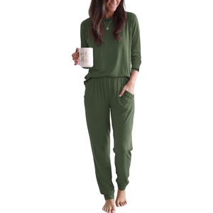 image:imageEkouaer Women Pajama Sets 2 Piece Long Sleeves and Joggers Sleepwear Set Soft Pjs Lounge Set with PocketsDark Green
