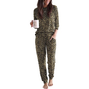 image:imageEkouaer Women Pajama Sets 2 Piece Long Sleeves and Joggers Sleepwear Set Soft Pjs Lounge Set with PocketsLeopard