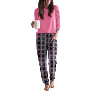 image:imageEkouaer Women Pajama Sets 2 Piece Long Sleeves and Joggers Sleepwear Set Soft Pjs Lounge Set with PocketsPink Plaid