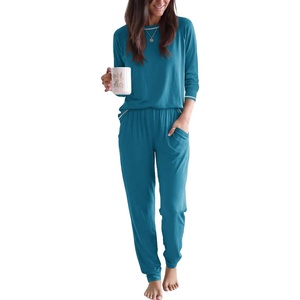image:imageEkouaer Women Pajama Sets 2 Piece Long Sleeves and Joggers Sleepwear Set Soft Pjs Lounge Set with PocketsTeal