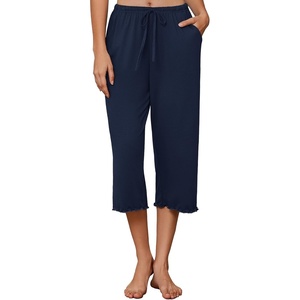 image:imageEkouaer Womens Capri Pajama Pants 2026 Wide Leg Lounge Sleep Pants Soft Comfy Drawstring Pj Bottoms with PocketsNavy Blue