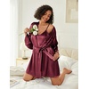image:imageEkouaer Robe Set for Women Vneck Satin Robe Two Piece Bridal Party Robes and Bathrobe Set with Pockets