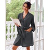 image:imageEkouaer Women Robes Waffle Knee Length Bathrobe Lightweight Soft Sleepwear V neck 34 Sleeve Casual Ladies Loungewear SXXLGrey