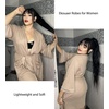 image:imageEkouaer Women Robes Waffle Knee Length Bathrobe Lightweight Soft Sleepwear V neck 34 Sleeve Casual Ladies Loungewear SXXLKhaki