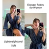 image:imageEkouaer Women Robes Waffle Knee Length Bathrobe Lightweight Soft Sleepwear V neck 34 Sleeve Casual Ladies Loungewear SXXLNavy Blue