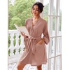 image:imageEkouaer Women Robes Waffle Knee Length Bathrobe Lightweight Soft Sleepwear V neck 34 Sleeve Casual Ladies Loungewear SXXLPink