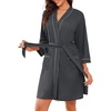 image:imageEkouaer Women Robes Waffle Knee Length Bathrobe Lightweight Soft Sleepwear V neck 34 Sleeve Casual Ladies Loungewear SXXLGrey