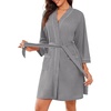 image:imageEkouaer Women Robes Waffle Knee Length Bathrobe Lightweight Soft Sleepwear V neck 34 Sleeve Casual Ladies Loungewear SXXLLight Grey