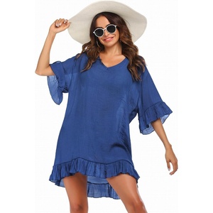 image:imageEkouaer Womens Swimsuit Coverup V Neck Bathing Suit Beach Dress Sexy Ruffle Sleeves Bikini Cover Up Loose TopRoyal Blue