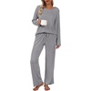 image:imageEkouaer Womens 2 Pack Pajama Set Long Sleeve Pajamas Top and Pants V Neck Pjs Set Soft Loungewear with PocketsBlack  Dark Grey