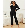 image:imageEkouaer Womens 2 Pack Pajama Set Long Sleeve Pajamas Top and Pants V Neck Pjs Set Soft Loungewear with PocketsBlack leopard