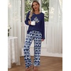 image:imageEkouaer Womens 2 Pack Pajama Set Long Sleeve Pajamas Top and Pants V Neck Pjs Set Soft Loungewear with PocketsBlue Christmas Elk  Red Plaid Christmas