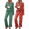 image:imageEkouaer Womens 2 Pack Pajama Set Long Sleeve Pajamas Top and Pants V Neck Pjs Set Soft Loungewear with PocketsGreen Christmas Snowflake  Red Christmas Elk