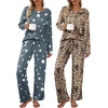 image:imageEkouaer Womens 2 Pack Pajama Set Long Sleeve Pajamas Top and Pants V Neck Pjs Set Soft Loungewear with PocketsLeopard grey Star