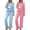 image:imageEkouaer Womens 2 Pack Pajama Set Long Sleeve Pajamas Top and Pants V Neck Pjs Set Soft Loungewear with PocketsLight Blue Star  Pink
