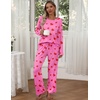 image:imageEkouaer Womens 2 Pack Pajama Set Long Sleeve Pajamas Top and Pants V Neck Pjs Set Soft Loungewear with PocketsPink Love  Purple