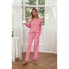 image:imageEkouaer Womens 2 Pack Pajama Set Long Sleeve Pajamas Top and Pants V Neck Pjs Set Soft Loungewear with PocketsPink leopardapricotbrown