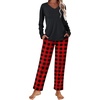 image:imageEkouaer Womens 2 Pack Pajama Set Long Sleeve Pajamas Top and Pants V Neck Pjs Set Soft Loungewear with PocketsPlaidredblack plaidblackwhite