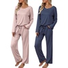 image:imageEkouaer Womens 2 Pack Pajama Set Long Sleeve Pajamas Top and Pants V Neck Pjs Set Soft Loungewear with PocketsPink Striped  Blue Polka Dots