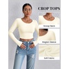image:imageEkouaer Long Sleeve Crop Tops for Women 3 Pack Scoop Neck Raglan Shirts Slim Fit Underscrub Basic Base Layer XSXXL3pcs Black Beige Brown