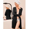 image:imageEkouaer Robes for Women Waffle Knit Hooded Bathrobe Lightweight Robe Soft Knee Length Sleepwear with PocketsBlack