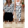 image:imageEkouaer Satin Pajama Set Womens Silk Short Sleeve V Neck Shirt with Long Pant Soft Loungewear Pjs SetFloral White