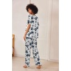 image:imageEkouaer Satin Pajama Set Womens Silk Short Sleeve V Neck Shirt with Long Pant Soft Loungewear Pjs SetFloral White