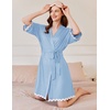 image:imageEkouaer Women Kimono Robe 34 Sleeves Loungewear Dress Knee Length Sleepwear Pockets Housecoat Short Bathrobe SXXLCclear Blue