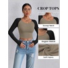 image:imageEkouaer Womens Long Sleeve Crop Tops Scoop Neck Raglan Shirts Slim Fit Underscrub Basic Fashion Clothing XSXXLMocha Black Combo