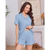image:imageEkouaer Womens Pajamas Sets Button Down Pjs Cute Short Sleeve Sleepwear  Pointelle Fabric PyjamaRuffle Edges ShortsClassic Notch Neck ShirtChest PocketCute LoungewearBridal Party NightwearLight Blue