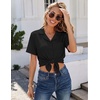 image:imageEkouaer Womens Pajamas Sets Button Down Pjs Cute Short Sleeve Sleepwear  Pointelle Fabric PyjamaRuffle Edges ShortsClassic Notch Neck ShirtChest PocketCute LoungewearBridal Party NightwearBlack