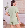 image:imageEkouaer Womens Pajamas Sets Button Down Pjs Cute Short Sleeve Sleepwear  Pointelle Fabric PyjamaRuffle Edges ShortsClassic Notch Neck ShirtChest PocketCute LoungewearBridal Party NightwearLight Green