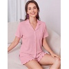 image:imageEkouaer Womens Pajamas Sets Button Down Pjs Cute Short Sleeve Sleepwear  Pointelle Fabric PyjamaRuffle Edges ShortsClassic Notch Neck ShirtChest PocketCute LoungewearBridal Party NightwearPink