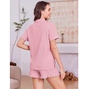 image:imageEkouaer Womens Pajamas Sets Button Down Pjs Cute Short Sleeve Sleepwear  Pointelle Fabric PyjamaRuffle Edges ShortsClassic Notch Neck ShirtChest PocketCute LoungewearBridal Party NightwearPink
