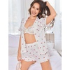 image:imageEkouaer Womens Pajamas Sets Button Down Pjs Cute Short Sleeve Sleepwear  Pointelle Fabric PyjamaRuffle Edges ShortsClassic Notch Neck ShirtChest PocketCute LoungewearBridal Party NightwearCherry