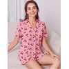image:imageEkouaer Womens Pajamas Sets Button Down Pjs Cute Short Sleeve Sleepwear  Pointelle Fabric PyjamaRuffle Edges ShortsClassic Notch Neck ShirtChest PocketCute LoungewearBridal Party NightwearCherry Bow