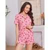 image:imageEkouaer Womens Pajamas Sets Button Down Pjs Cute Short Sleeve Sleepwear  Pointelle Fabric PyjamaRuffle Edges ShortsClassic Notch Neck ShirtChest PocketCute LoungewearBridal Party NightwearCherry Bow