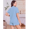 image:imageEkouaer Womens Pajamas Sets Button Down Pjs Cute Short Sleeve Sleepwear  Pointelle Fabric PyjamaRuffle Edges ShortsClassic Notch Neck ShirtChest PocketCute LoungewearBridal Party NightwearLight Blue