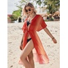 image:imageEkouaer Womens Swimwear Cover Ups Sexy Chiffon Beach Bikini Swimsuit Kimono Cardigan Cover Up Long Flowy BeachwearP Red and Orange Stripes