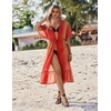 image:imageEkouaer Womens Swimwear Cover Ups Sexy Chiffon Beach Bikini Swimsuit Kimono Cardigan Cover Up Long Flowy BeachwearP Red and Orange Stripes