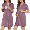 image:imageEkouaer Labor and Delivery Gown for Women Maternity Hospital Gowns with Button Short Sleeve Nursing Nightgown Pajamas DressPurple