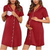 image:imageEkouaer Labor and Delivery Gown for Women Maternity Hospital Gowns with Button Short Sleeve Nursing Nightgown Pajamas DressWine Red