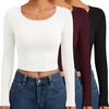 image:imageEkouaer Long Sleeve Crop Tops for Women 3 Pack Scoop Neck Raglan Shirts Slim Fit Underscrub Basic Base Layer XSXXL3pcs Black Wine Red White
